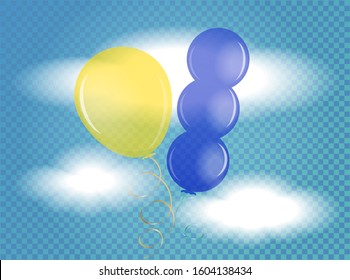 Collection of helium colorful glossy balloons background. Group of realistic flying ballons for design and business, celebration party, anniversary, birthday decorations. EPS10. Vector Illustration.