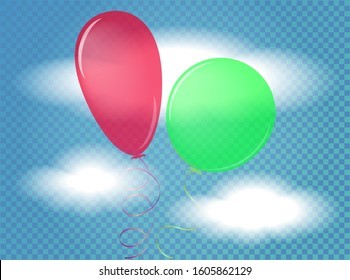 Collection of helium colorful glossy balloons background. Group of realistic flying ballons for design and business, celebration party, anniversary, birthday decorations. EPS10. Vector Illustration.