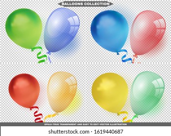 Collection Of Helium Colorful Glossy Balloons Background. Group Of Realistic Flying Ballons For Design And Business, Celebration Party, Anniversary, Birthday Decorations. EPS10. Vector Illustration.