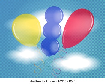 Collection Of Helium Colorful Glossy Balloons Background. Group Of Realistic Flying Ballons For Design And Business, Celebration Party, Anniversary, Birthday Decorations. EPS10. Vector Illustration.