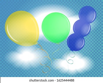 Collection Of Helium Colorful Glossy Balloons Background. Group Of Realistic Flying Ballons For Design And Business, Celebration Party, Anniversary, Birthday Decorations. EPS10. Vector Illustration.