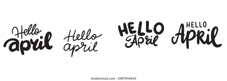 Collection of Hello April text lettering. Hand drawn vector art.