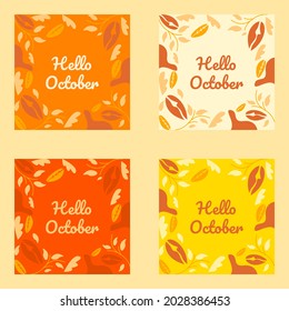 Collection of Hello October cards in Flat Design Illustration