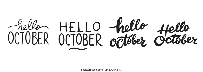 Kollektion des Textes Hello October. Handgezeichnete Vektorgrafik.