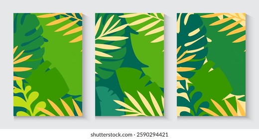 collection of Hello Spring greeting card or poster for decoration spring events, Mother's Day, Easter. Beautiful spring with abstract leaves. Concept of trendy spring cover background.