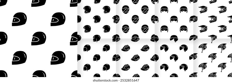 Collection of Helmet cartoon silhouette seamless pattern, Vector.	