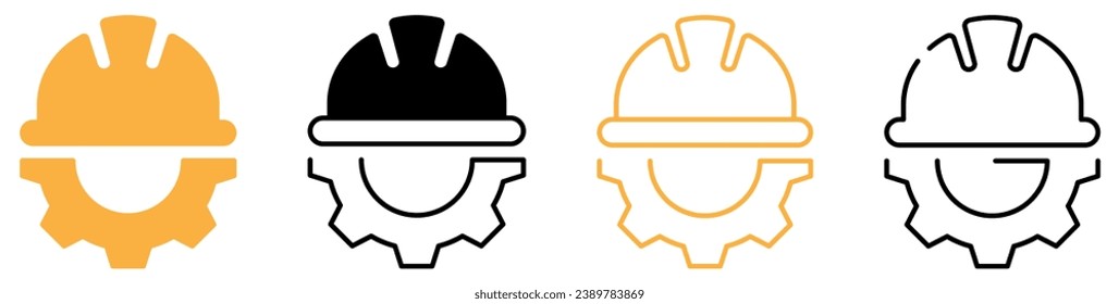 Collection of helmet icons with gears. Vector illustration isolated on white background
