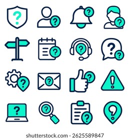 Collection of Help, FAQ, and Support Icons Question Mark Symbols in Various Contexts