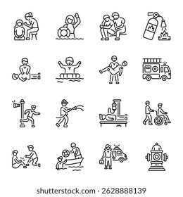 Colección de ayudar a las personas a alinear los iconos de estilo 

