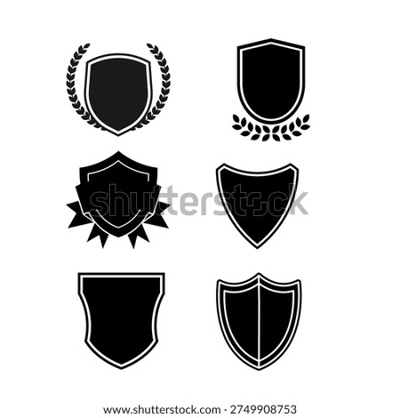 Collection of heraldic shield badges and emblem silhouettes. Suitable for logos, security icons, sports branding and vintage badge designs.
