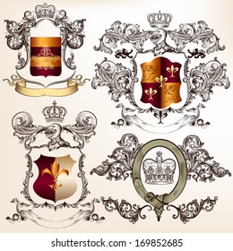 Collection of heraldic shield in vintage style for design