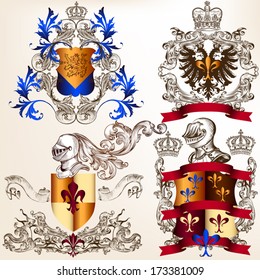 Collection of heraldic shield in vintage style for design