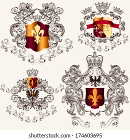 Collection of heraldic shield in vintage style for design