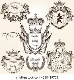 Collection of heraldic shield in vintage style for design