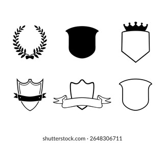 Collection of heraldic shields and laurel wreath silhouette