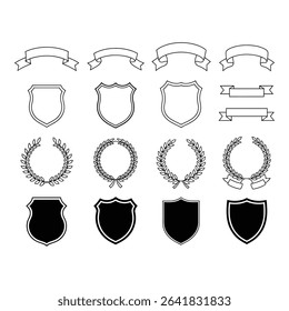 Collection of heraldic shields ribbons and wreaths isolated on white