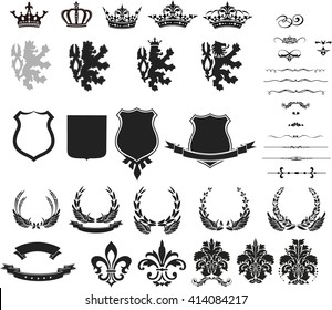 Collection of heraldic silhouette symbol, illustration isolated on white background