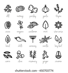 collection of herbs line icons