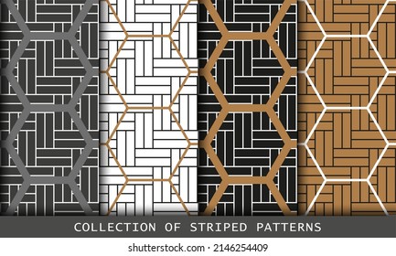 Collection of Herringbone parquet laminate floor wall texture with honeycomb. Seamless patterns