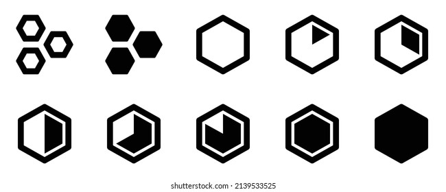 Collection of hexagon icons. Black flat icon set isolated on white Background