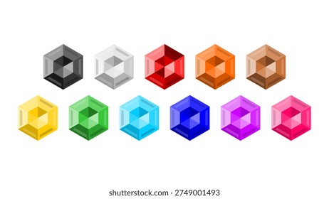 collection hexagon shape design with a colorful gem concept with various colors. 