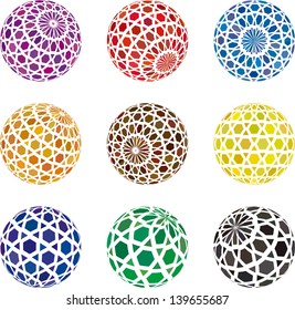 Collection Of Hexagon Sphere Vector Template. Abstract Globe Symbol, Isolated Round Icon
