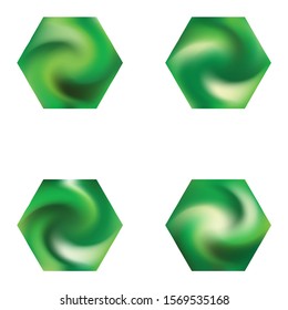 Collection of hexagonal colored backgrounds. Trendy soft color logo. Holographic style of 90th, 80th. Green eco fluid templates for your poster, presentation, invitation, brochure or cards.