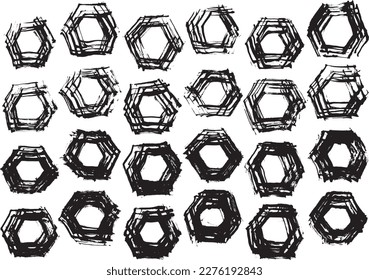 A collection of hexagonal materials written with a brush