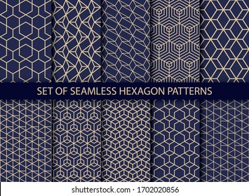 Collection of hexagonal patterns. Vector geometric textures. Abstract ornamental backgrounds