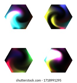 Colección de fondos hexagonales suaves. Estilo holográfico del 90, 80. Los colores pastel son modernos y suaves. Cubiertas de fluido color negro, elegante y fácil de editar para sus proyectos creativos.