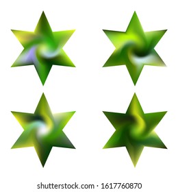 Collection of hexagram colored backgrounds. Isolated sacred religious symbols. Good soft color pearl. Green eco fluid templates for your poster, presentation, invitation, brochure or cards.