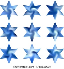 Collection of hexagram smooth backgrounds. Good soft color element. Popular sacred religious symbols. Blue elegant and easy editable colorful fluid covers for your creative projects.