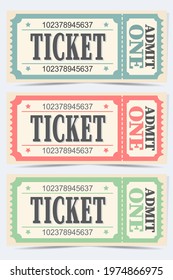 Collection of high detail vintage grunge tickets or coupons. Classic vector illustration. Movie tickets isolated on white background.