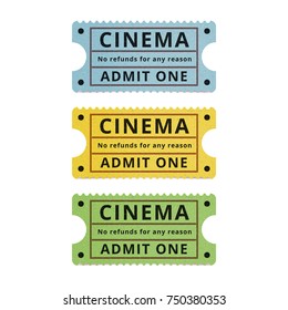 Collection of high detail vintage grunge tickets or coupons. Classic vector illustration. Movie tickets isolated on white background.