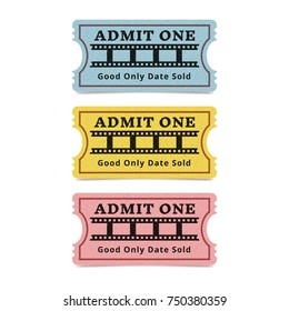 Collection of high detail vintage grunge tickets or coupons. Classic vector illustration. Movie tickets isolated on white background.