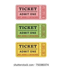 Collection of high detail vintage grunge tickets or coupons. Classic vector illustration. Movie tickets isolated on white background.