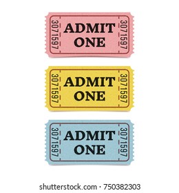 Collection of high detail vintage grunge tickets or coupons. Classic vector illustration. Movie tickets isolated on white background.