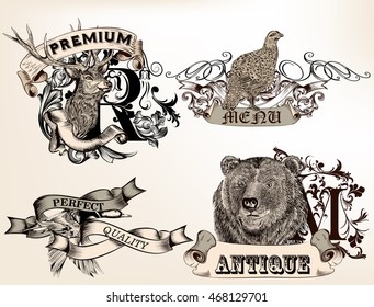 Collection of high detailed vector badges, logotypes or labels with animals for design