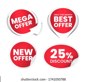 Collection of High Quality Realistic Red Labels on White Background . Isolated Vector Elements
