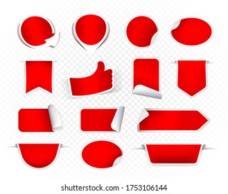 Collection of High Quality Realistic Red Labels on White Background . Isolated Vector Elements
