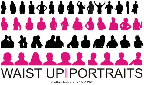collection of high quality traced people waits up and portraits silhouettes vector illustration