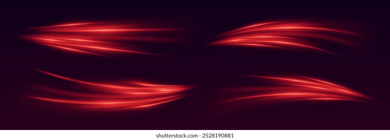 Collection of high speed motion lines. Dynamic motion traces with glare and light effects.