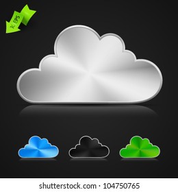 Collection of high-detailed XXL metallic buttons in form of clouds, in tree colors with transparent reflection and shadow. Image contains transparency - you can put them on every surface. 10 EPS