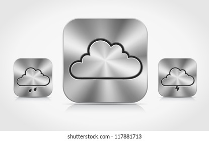 Collection of high-detailed XXL metallic buttons with cloud weather icons, with transparent reflection and shadow. Image contains transparency - you can put them on every surface. 10 EPS
