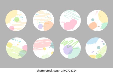 Collection of highlight story covers for instagram. Abstract instagram icons set.  Story covers with splashes. Pastel colors.Hand drawn doodle abstract highlight.