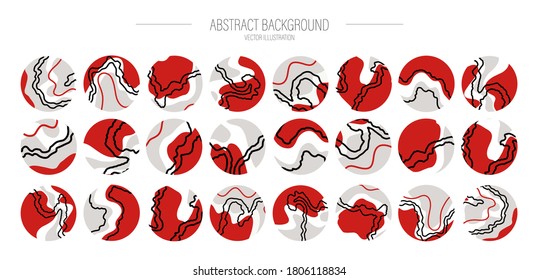 Collection of highlight story covers for social media. Pastel hand drawn backgrounds. Round elements and icons with dots, abstract shapes, lines, floral details, texture for your blog or website.