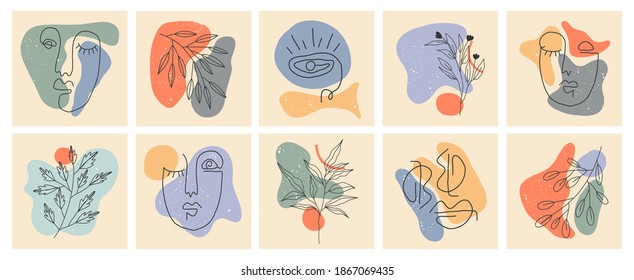 Collection of highlight story covers for social media. Pastel hand drawn backgrounds. Round elements and icons with dots, abstract shapes, lines, floral details, texture for your blog or website.