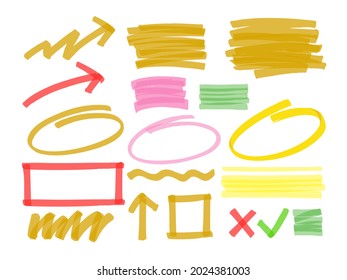 Collection of highlighter elements. Vector Marker lines