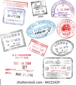 A collection of highly detailed passport stamps, all inspired from real passport stamps, but completely created using Illustrator Software.