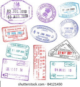 A collection of highly detailed passport stamps, all inspired from real passport stamps, but completely created using Illustrator Software.